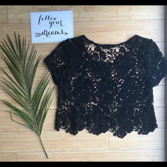 Ambiance Tops - NWOT: Crochet Black Cutoff Top